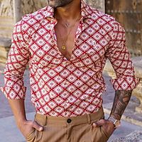 Men's Shirt Graphic Print Long Sleeve Casual Tops Casual Sports Red Lightinthebox - thumbnail