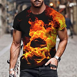 Men's Unisex T shirt 3D Print Graphic Prints Flame Crew Neck Daily Holiday Print Short Sleeve Tops Casual Designer Big and Tall Orange / Summer miniinthebox