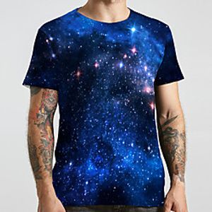 Men's Unisex Tee T shirt Shirt 3D Print Galaxy Graphic Prints Plus Size Print Short Sleeve Casual Tops Basic Designer Big and Tall Round Neck Blue / Summer miniinthebox