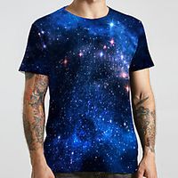 Men's Unisex Tee T shirt Shirt 3D Print Galaxy Graphic Prints Plus Size Print Short Sleeve Casual Tops Basic Designer Big and Tall Round Neck Blue / Summer miniinthebox - thumbnail