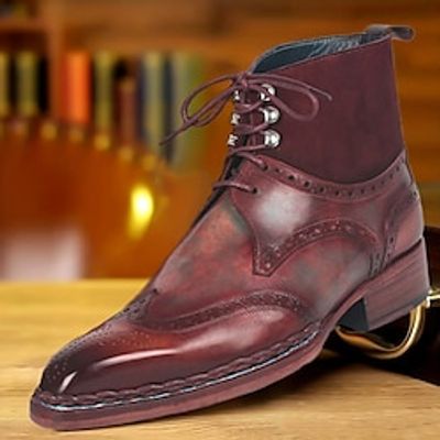 Men's Boots Retro Formal Shoes Dress Shoes Walking British Daily PU Warm Massage Height Increasing Booties  Ankle Boots Lace-up Dark Red Fall Winter Lightinthebox