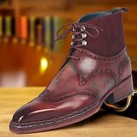 Men's Boots Retro Formal Shoes Dress Shoes Walking British Daily PU Warm Massage Height Increasing Booties / Ankle Boots Lace-up Dark Red Fall Winter miniinthebox