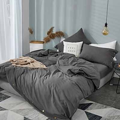 Us Size Washed Ultra Soft Bedding with Buttons Simple and Elegant Duvet Cover Three Piece Set miniinthebox