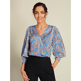 Satin Cross Front Puff Sleeve Blouse