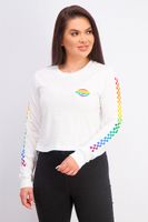 Womens Crew Neck Longsleeve Graphic Cropped Top  White - thumbnail