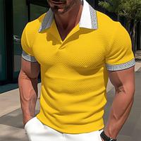 Men's Business Polo Golf Shirt Work Casual Lapel Ribbed Polo Collar Short Sleeve Basic Modern Color Block Patchwork Button Spring Summer Regular Fit Light Yellow Dark red Black Business Polo Lightinthebox