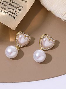 Fashionable Retro All-match Temperament Diamond-encrusted Love Pearl Earrings