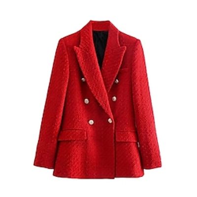 Women's Blazer Windproof Warm Outdoor Work Going out Button Pocket Double Breasted Lapel OL Style Elegant Modern Office  career Solid Color Regular Fit Outerwear Long Sleeve Winter Fall Red XS S M L Lightinthebox