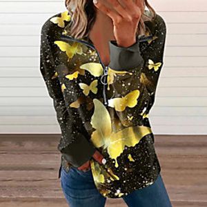 Women's Sweatshirt Pullover Floral Butterfly Sparkly Half Zip Sports Holiday 3D Print Basic Streetwear Hoodies Sweatshirts  Green Black Navy Blue miniinthebox