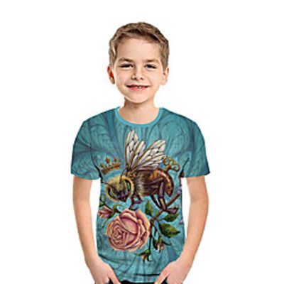 Kids Boys' T shirt Tee Short Sleeve Rose 3D Print Floral Animal Blue Children Tops Summer Active Daily Wear Regular Fit 3-12 Years miniinthebox