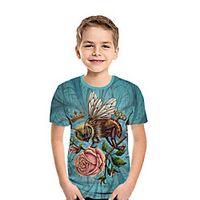 Kids Boys' T shirt Tee Short Sleeve Rose 3D Print Floral Animal Blue Children Tops Summer Active Daily Wear Regular Fit 3-12 Years miniinthebox - thumbnail