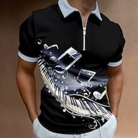 Optical Illusion Men's Casual 3D Print Polo Shirt Zip Polo Outdoor Street Daily Wear Pique Polo Shirt Short Sleeve Turndown Zip Polo Shirts Black Blue Summer S M L Micro-elastic Lapel Polo Lightinthebox