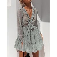 Women's Casual Dress Shift Dress Floral Dress Light Green Long Sleeve Lace up Winter Fall Autumn V Neck Romantic Winter Dress Fall Dress 2022 S M L Lightinthebox - thumbnail