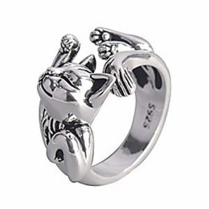 cat ring plated silver cute animal adjustable paws finger rings cat lovers gifts for women Lightinthebox