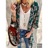Women's Open Front Jacket Casual Floral Print Jacket Spring Fashion Outerwear Long Sleeve Sumemr Breathable Vacation Lightinthebox - thumbnail