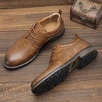 Men's Oxfords Formal Shoes Brogue Dress Shoes Walking Casual Daily Leather Comfortable Booties  Ankle Boots Loafer Brown Spring Fall Lightinthebox - thumbnail