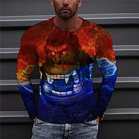 Men's Unisex T shirt 3D Print Graphic Prints Orangutan Crew Neck Daily Holiday Print Long Sleeve Tops Casual Designer Big and Tall Blue Lightinthebox - thumbnail