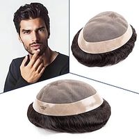 Toupee Mono Male Wig 100% Human Hair Durable Male Hair Prosthesis Toupee Men 6 Hair Replacement Breathable System For Men Lightinthebox