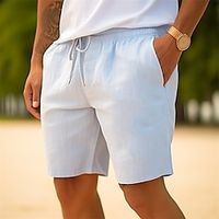 Men's Shorts Linen Shorts Summer Shorts Drawstring Elastic Waist Straight Leg Plain Comfort Breathable Short Casual Daily Holiday Linen Cotton Blend Fashion Classic Style White miniinthebox