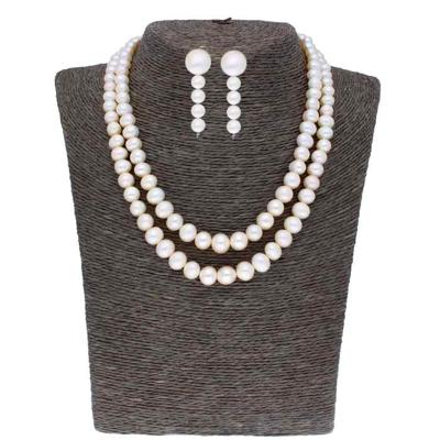 2 Line Classic Pearl Necklace Set - JPAUG-156