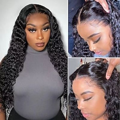 Deep Wave Lace Front Wigs Human Hair 22inch 13x4 Deep Curly Transparent Lace Front Wigs Curly Human Hair Wigs for Black Women Pre Plucked with Baby Hair Lace Frontal Wig 180% Density Lightinthebox