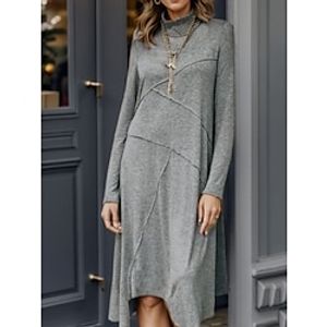 Women's Casual Dress Winter Dress Plain Dress Midi Dress Asymmetrical Daily Date Going out Fashion Modern Turtleneck Long Sleeve 2023 Regular Fit Gray Color S M L XL XXL Size Lightinthebox