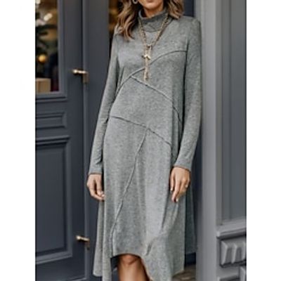 Women's Casual Dress Winter Dress Plain Dress Midi Dress Asymmetrical Daily Date Going out Fashion Modern Turtleneck Long Sleeve 2023 Regular Fit Gray Color S M L XL XXL Size Lightinthebox