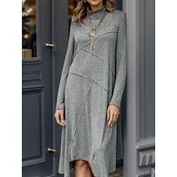 Women's Casual Dress Winter Dress Plain Dress Midi Dress Asymmetrical Daily Date Going out Fashion Modern Turtleneck Long Sleeve 2023 Regular Fit Gray Color S M L XL XXL Size Lightinthebox - thumbnail