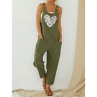 Women's Overall Button Pocket Print U Neck Streetwear Daily Vacation Regular Fit Sleeveless Army Green Blue S M L Summer miniinthebox - thumbnail