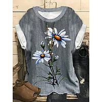 Women's Plus Size Tops T shirt Floral Graphic Print Short Sleeve Crewneck Basic Streetwear Summer Gray Big Size XL XXL 3XL 4XL 5XL miniinthebox - thumbnail
