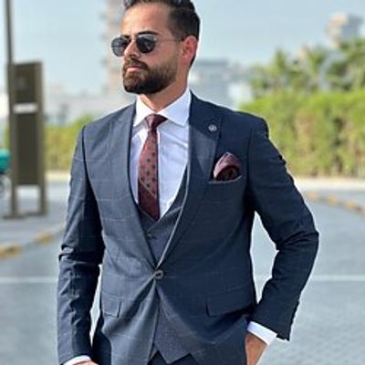 Navy Blue Men's Party Suits Plaid 3 Piece Tailored Fit Single Breasted One-button 2023 Lightinthebox