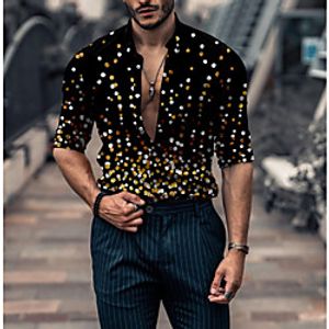 Men's Shirt Polka Dot Turndown Street Casual Button-Down Print Long Sleeve Tops Casual Fashion Breathable Black  Spring  Summer Lightinthebox