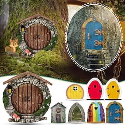 Miniature Fairy Gnome Door Figurines Elf Home For Yard Art Garden Tree Sculpture Decor Statues Decor Fairy Outdoor Garden miniinthebox