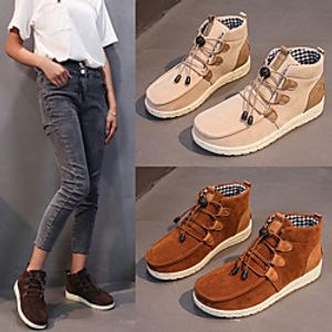 Women's Boots Flat Heel Round Toe Daily Cotton Lace-up Solid Colored Dark Brown Black Beige Lightinthebox
