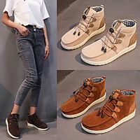 Women's Boots Flat Heel Round Toe Daily Cotton Lace-up Solid Colored Dark Brown Black Beige Lightinthebox - thumbnail