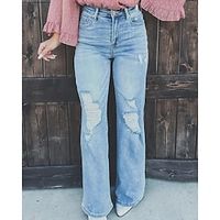 Women's Jeans Distressed Jeans Denim Blue Fashion Street Casual Side Pockets Wide Leg Micro-elastic Full Length Comfort Plain S M L XL XXL  Baggy  Cut Out  Ripped Lightinthebox - thumbnail