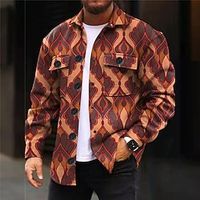 Geometry Abstract Men's Shirt Shirt Jacket Shacket Daily Wear Going out Weekend Fall  Winter Turndown Long Sleeve Brown S, M, L Polar Fleece Shirt Lightinthebox - thumbnail