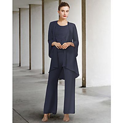 Two Piece Pantsuit / Jumpsuit Mother of the Bride Dress Elegant Jewel Neck Floor Length Chiffon Lace Half Sleeve with Pleats Appliques 2021 miniinthebox Two Piece Pantsuit / Jumpsuit Mother of the Bride Dress Elegant Jewel Neck Floor Length Chiffon Lace Half Sleeve with Pleats Appliques 2021 miniinthebox