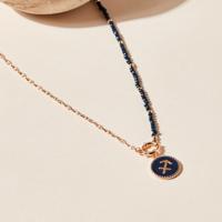 Beaded Necklace with Sagittarius Zodiac Pendant and Lobster Clasp Closure