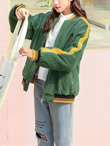 Corduroy Fruit Embroidery Baseball Jacket