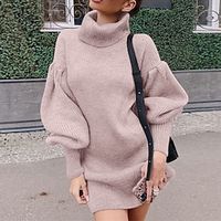 Women's Sweater Dress Shift Dress Blue Purple Fuchsia Khaki Black Long Sleeve Pure Color Knit Winter Fall Turtleneck Stylish Modern Mature Fall Dress 2022 S M L XL / Winter Dress miniinthebox - thumbnail