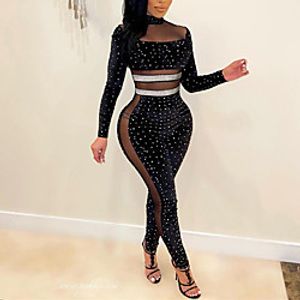 Women's Streetwear bodycon Party Party Evening Evening Party Sequins Blue Black Red Jumpsuit Solid Color Sequins Mesh Lightinthebox