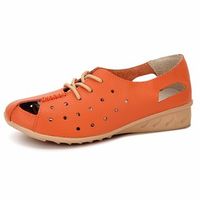 Leather Hollow Out Breathable Pure Color Open Toe Lace Up Flat Shoes