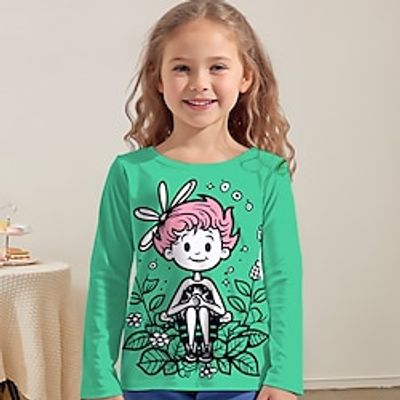 Girls' 3D Cartoon Tee Shirt Long Sleeve 3D Print Fall Winter Active Fashion Cute Polyester Kids 3-12 Years Crew Neck Outdoor Casual Daily Regular Fit miniinthebox