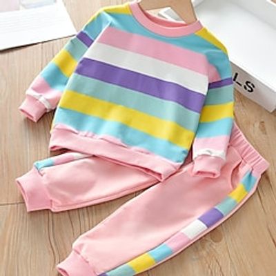 2 Pieces Kids Girls' Clothing Set Outfit Patchwork Long Sleeve Cotton Set Outdoor Cute Sweet Fall Spring 3-10 Years Purple Pink miniinthebox