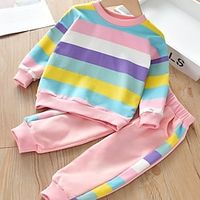 2 Pieces Kids Girls' Clothing Set Outfit Patchwork Long Sleeve Cotton Set Outdoor Cute Sweet Fall Spring 3-10 Years Purple Pink miniinthebox - thumbnail