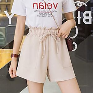 Women's Streetwear Athleisure Comfort Leisure Sports Weekend Shorts Pants Plain Short Pocket Elastic Drawstring Design Lettuce Trim Khaki Black Beige Lightinthebox