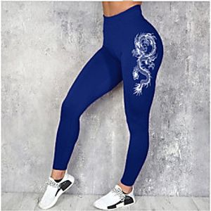 Women's Sporty Fashion Comfort Skinny Leisure Sports Weekend Leggings Pants Plain Dragon Ankle-Length Sporty Elastic Waist Print Blue Black miniinthebox