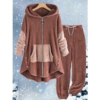 Women's Hoodie Tracksuit Pants Sets Fleece Flannel Color Block Black Pink Green Zipper Drawstring Long Sleeve Casual Daily Warm Daily Hooded Regular Fit Fall  Winter Lightinthebox - thumbnail