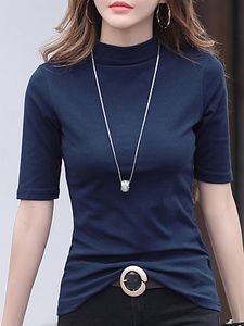Short High Collar Plain Short Sleeve T-shirt